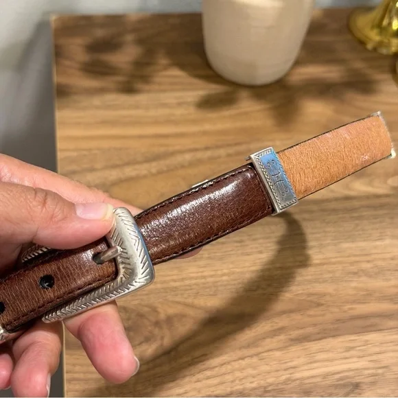 Brighton ML/32 Multicolored Calf Hair Leather Belt Western Boho Signature Chic - Picture 5 of 6